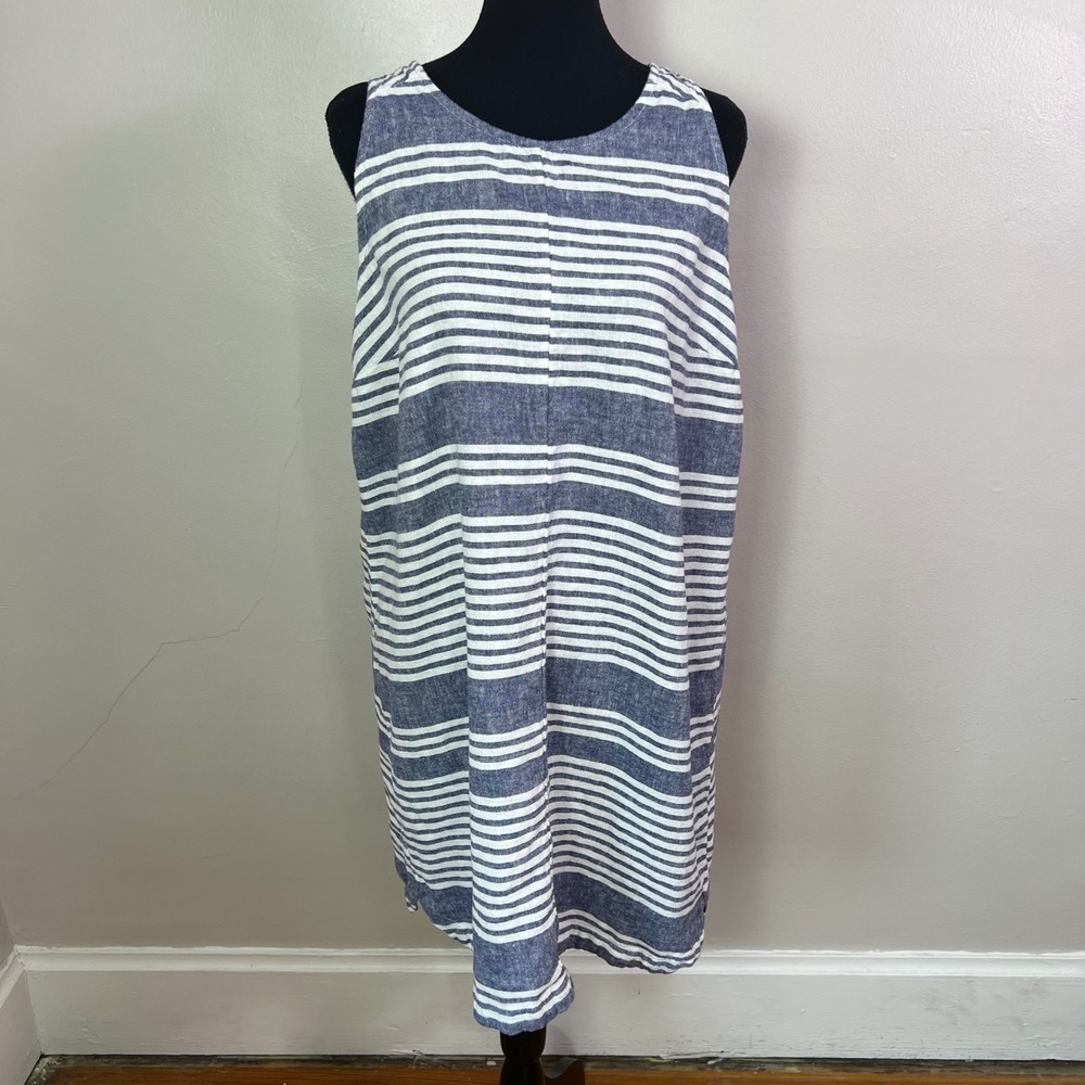 Old Navy XL Blue White Striped Linen Blend Sleeveless Shift Tank Dress